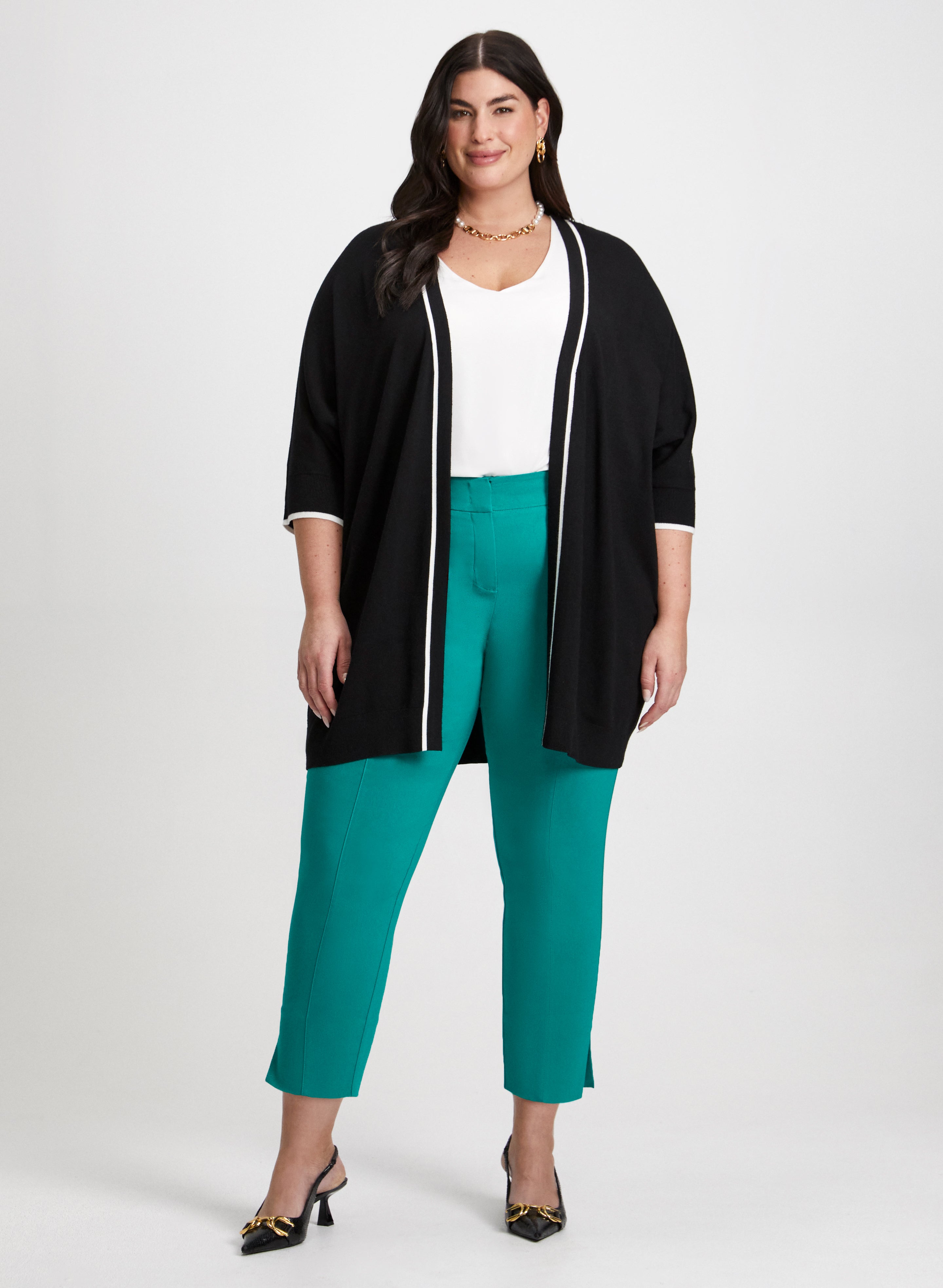 Stylish Contrast Cardigan & Ankle Pants Set for Women - Casual Office Wear & Fall Outfits