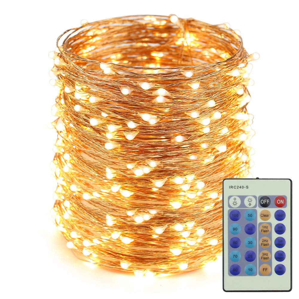 Dimmable LED String Lights 165ft 500 LEDs - Remote Controlled Copper Wire Fairy Lights for Christmas, Wedding, Party Decor - Warm White | Indoor/Outdoor Holiday Lighting for Home, Garden, Patio & Events