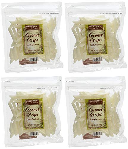 Organic Coconut Strips by Trader Joe's - 4 Pack (5 Packs Available) | Healthy Vegan Snack for Travel, Hiking & On-the-Go Energy Boost