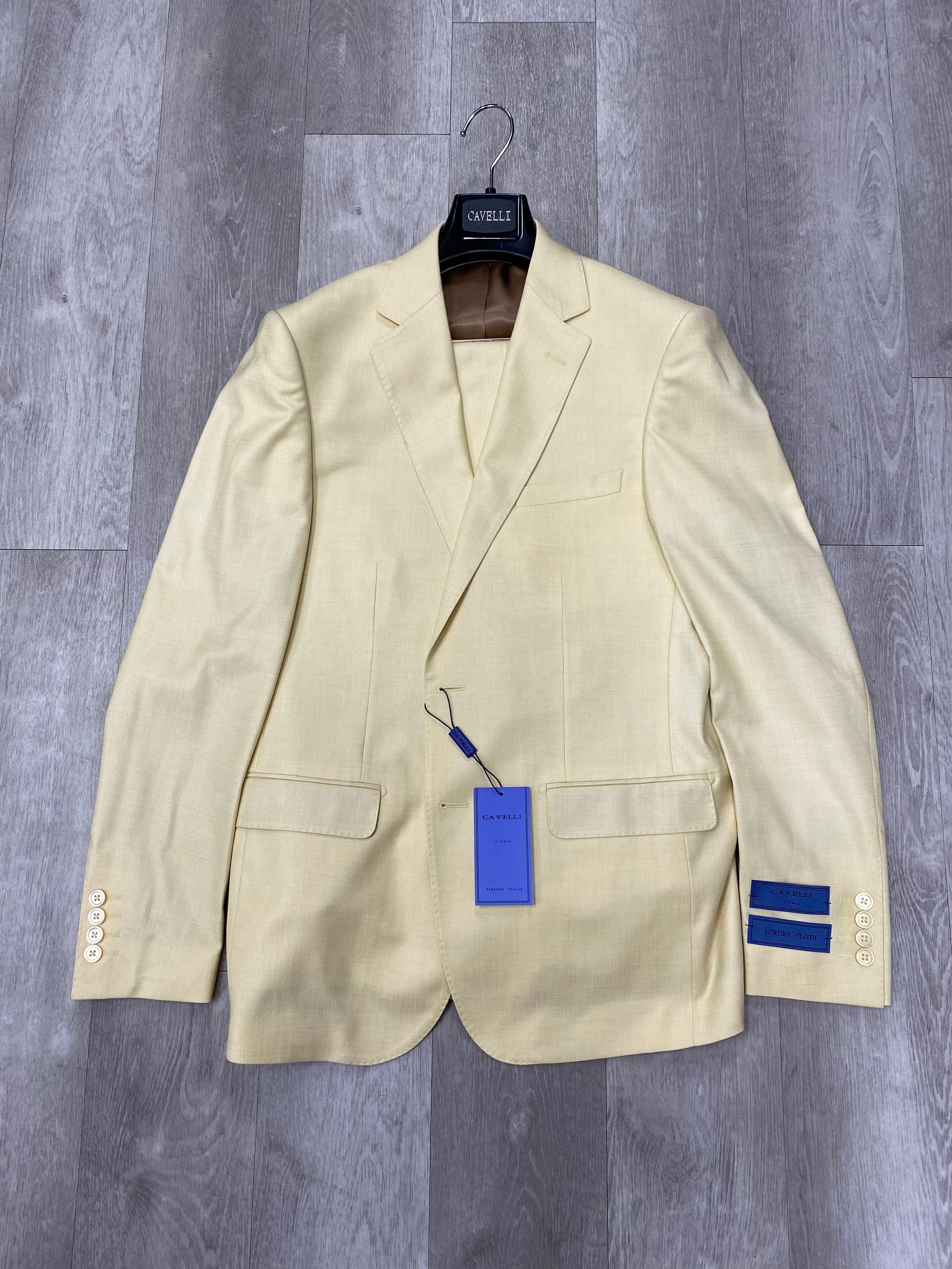 Cavelli Uomo Porto SLIM FIT Suit 1986/21 Light Yellow | Men's Formal Business Attire | Perfect for Weddings, Office & Special Occasions