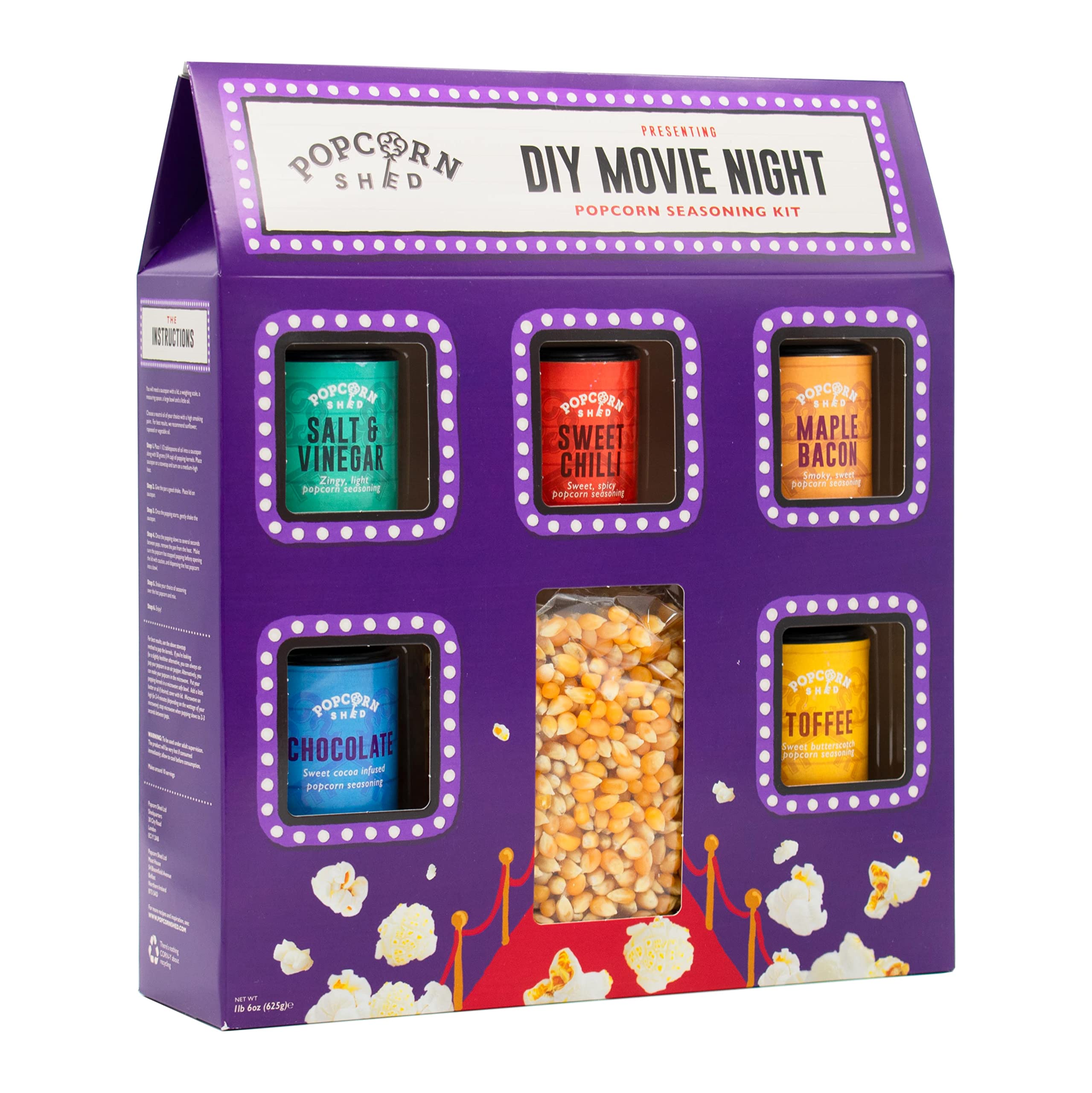 DIY Popcorn Seasoning Kit - 5 Delicious Flavors + 500g Popcorn Kernels - Vegan & Gluten-Free - Perfect for Movie Nights, Parties & Snack Time