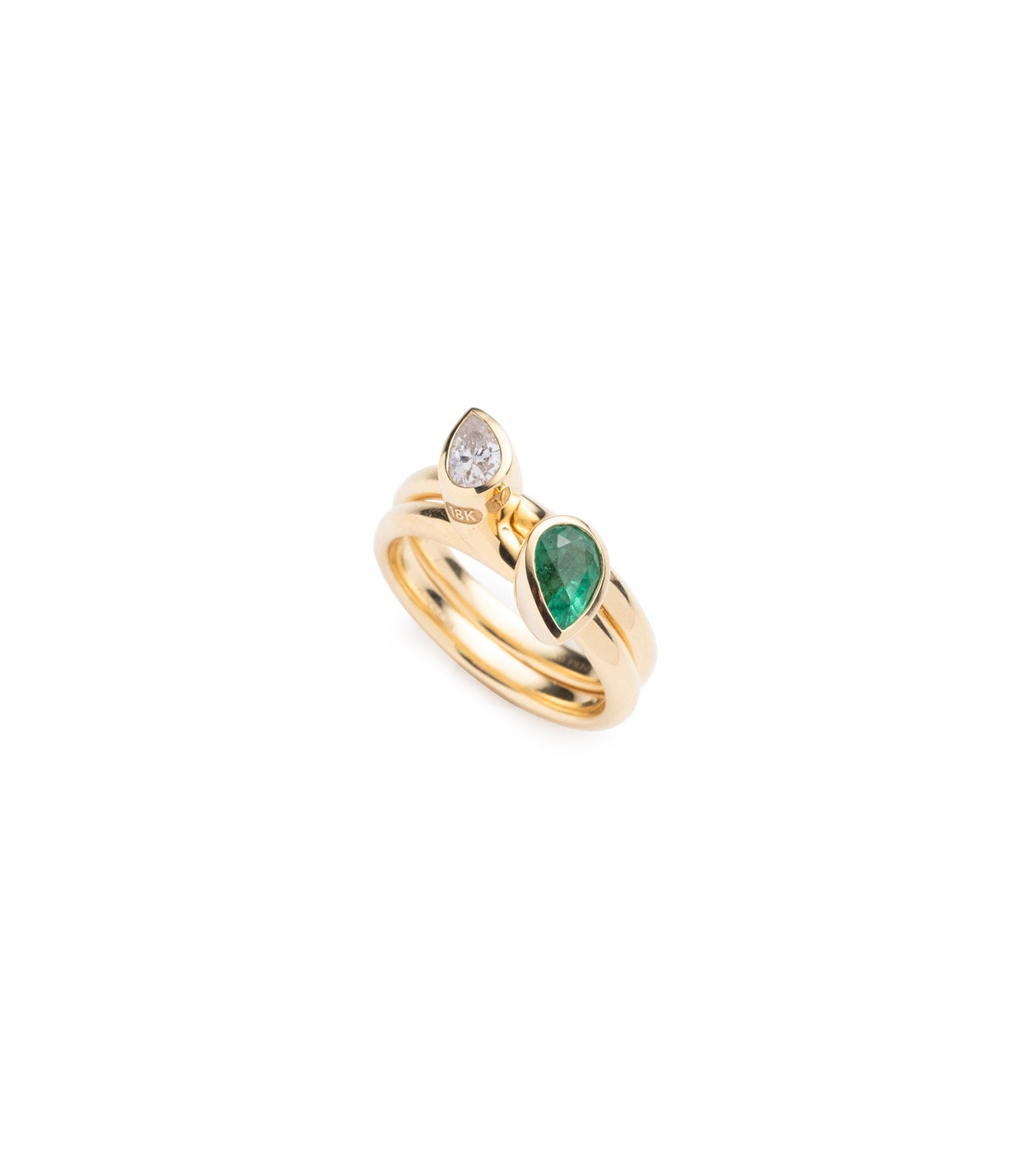 0.35ct Diamond & 0.9ct Emerald Bookend Ring Stack - Forever Love Pair for Wedding, Anniversary & Romantic Gifts | Stackable Rings for Everyday Elegance