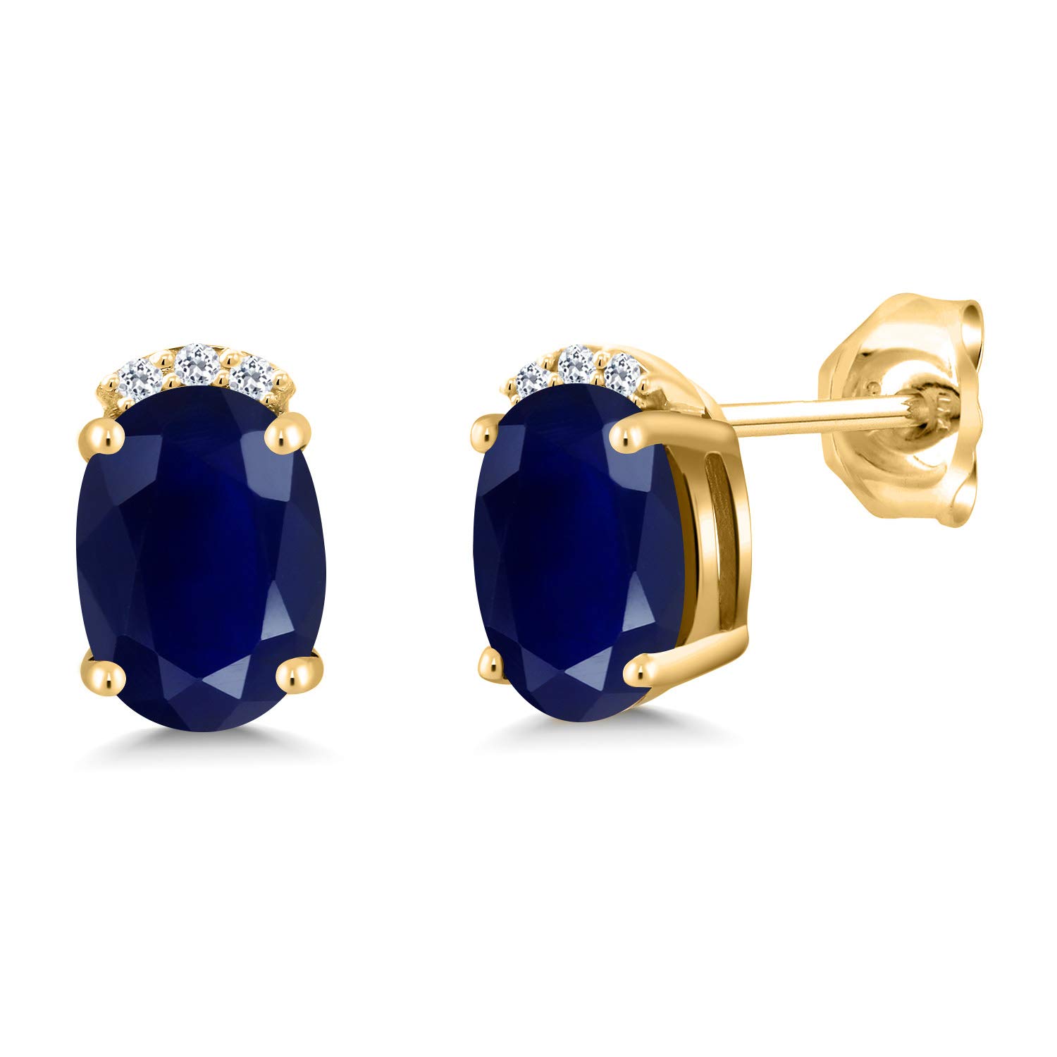 2.07 Ct Oval Blue Sapphire & White Topaz 18K Yellow Gold Plated Silver Earrings for Women – Elegant Bridal Jewelry, Anniversary Gift, Party Accessories