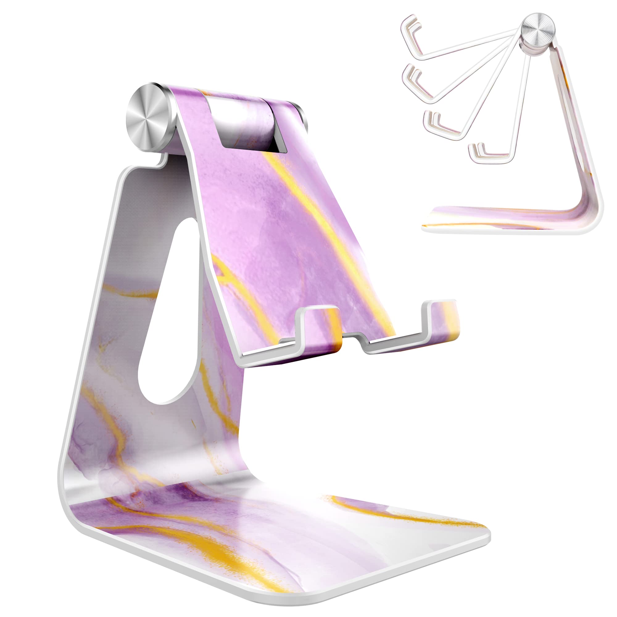 CreaDream Adjustable Aluminum Phone Stand - Marble Desktop Holder Dock for iPhone 13 12 11 Pro Max Mini SE & All Smartphones | Perfect for Home Office, Video Calls, Watching Movies & Hands-Free Use - Purple
