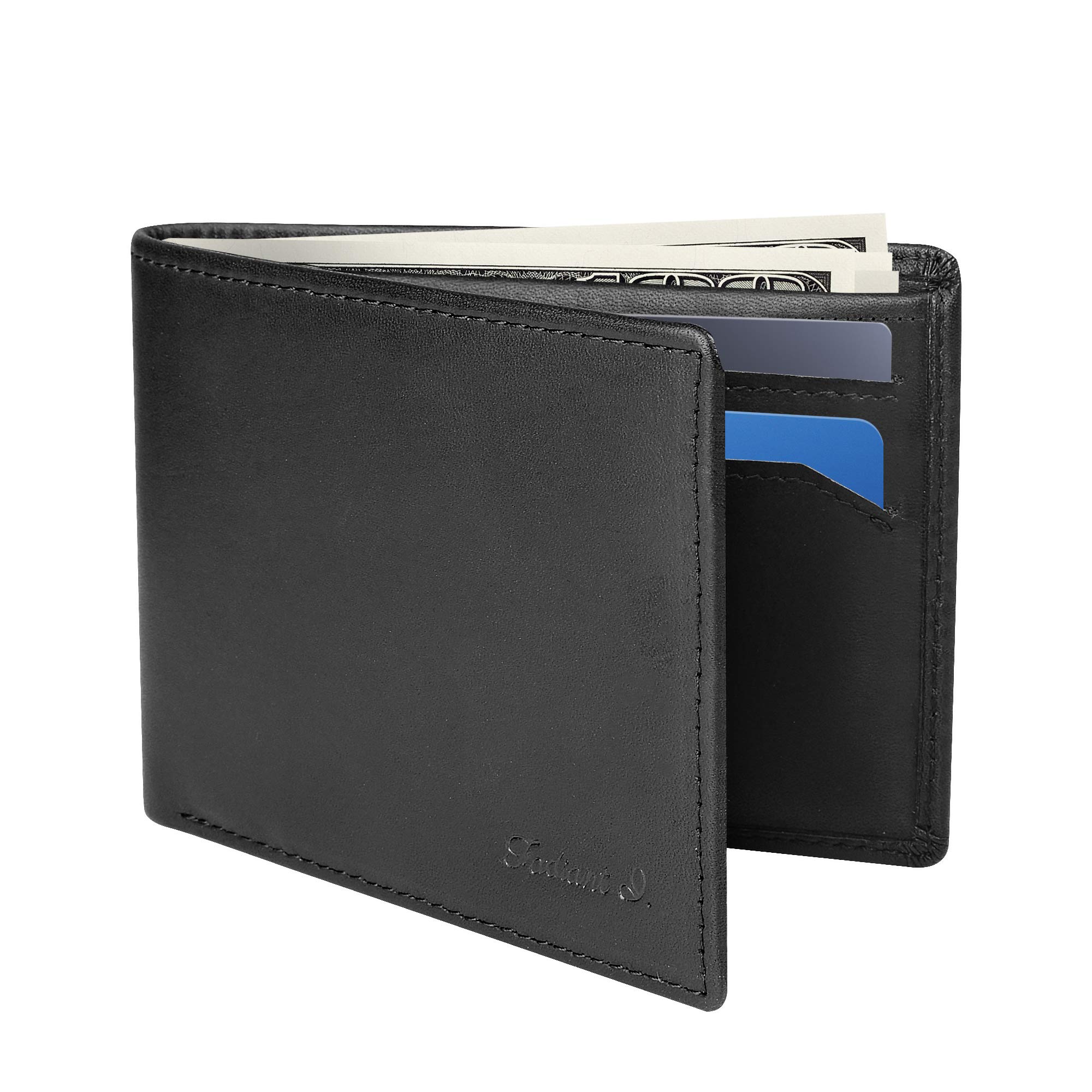 Slim RFID Blocking Wallet for Men - Genuine Leather Thin Bifold Minimalist Front Pocket Wallet (Charcoal Black) - Perfect for Travel, Business & Everyday Carry