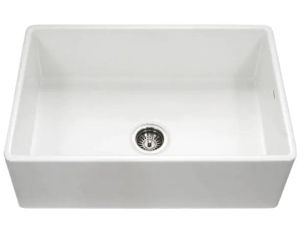 HOUZER Platus Series 33-inch Farmhouse Apron Front Fireclay Single Bowl Kitchen Sink in White - Perfect for Modern Farmhouse & Rustic Style Kitchens