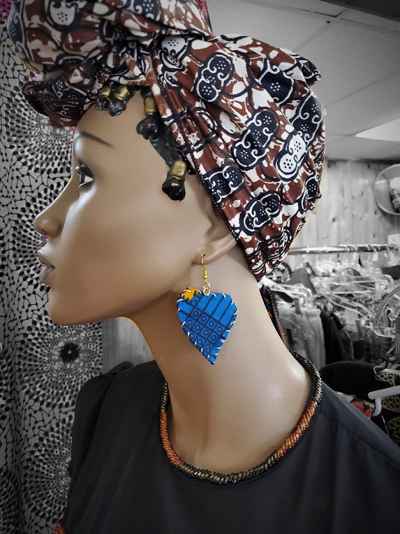 Handmade Blue and Orange African Print Earrings DP378ER4 - Stylish Boho Accessories for Women, Perfect for Parties, Weddings & Everyday Wear