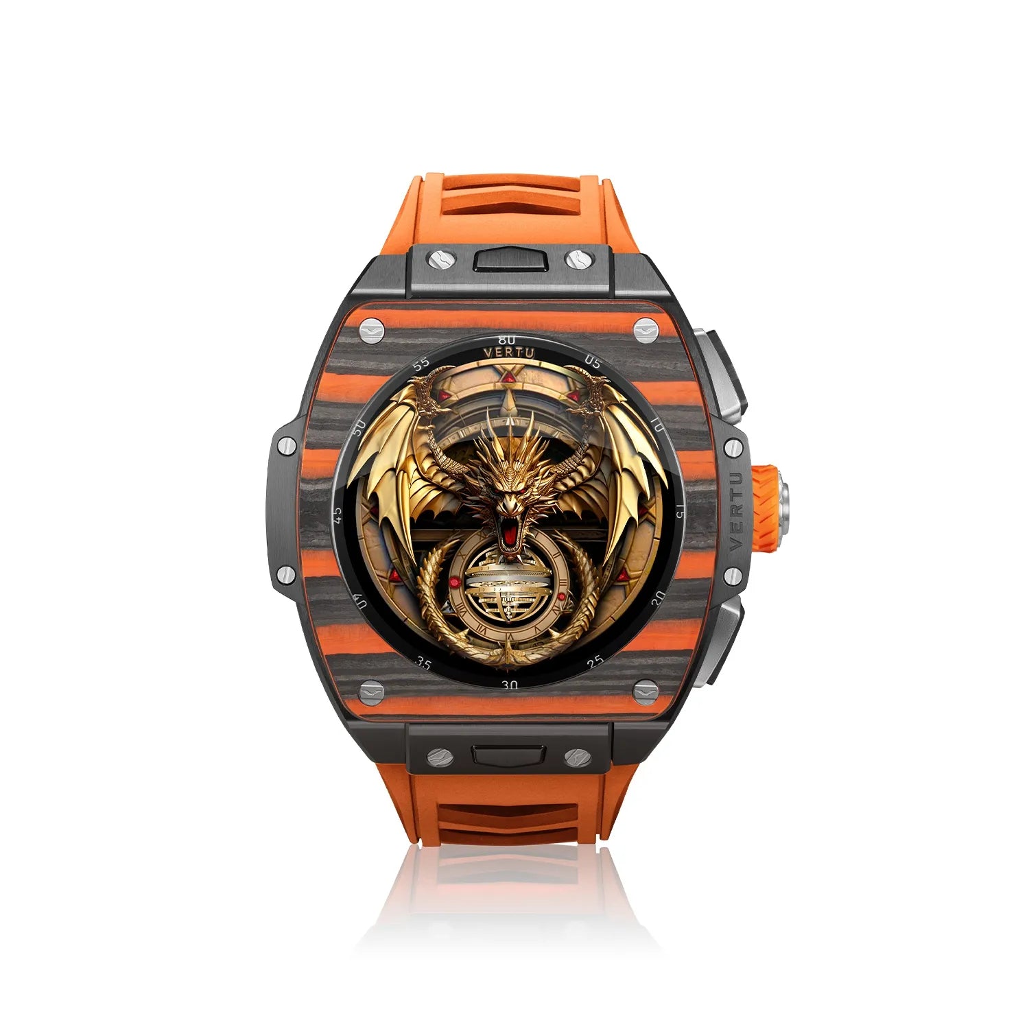 VERTU GRAND Diamonds Smart Watch for Men - Black & Orange Carbon Fiber Luxury Smartwatch with Fitness Tracking & Notifications - Perfect for Business, Sports & Everyday Wear