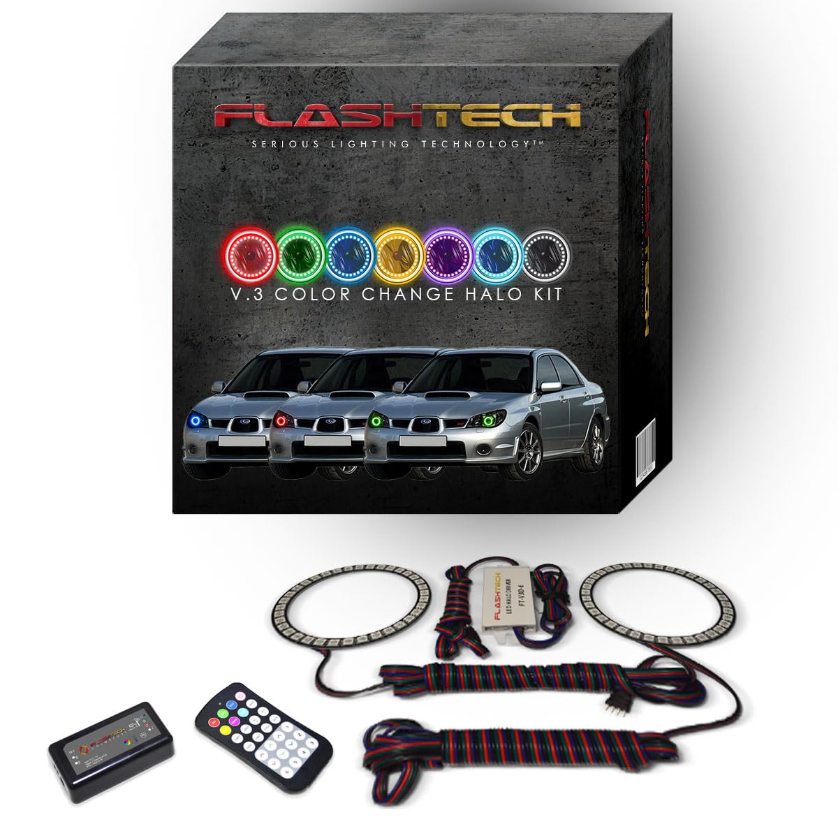 Flashtech LED RGB Multi-Color Halo Ring Headlight Kit with ColorFuse RF Remote - Compatible with Subaru Impreza 2006-2007 - Upgrade Car Lighting for Night Driving & Custom Styling
