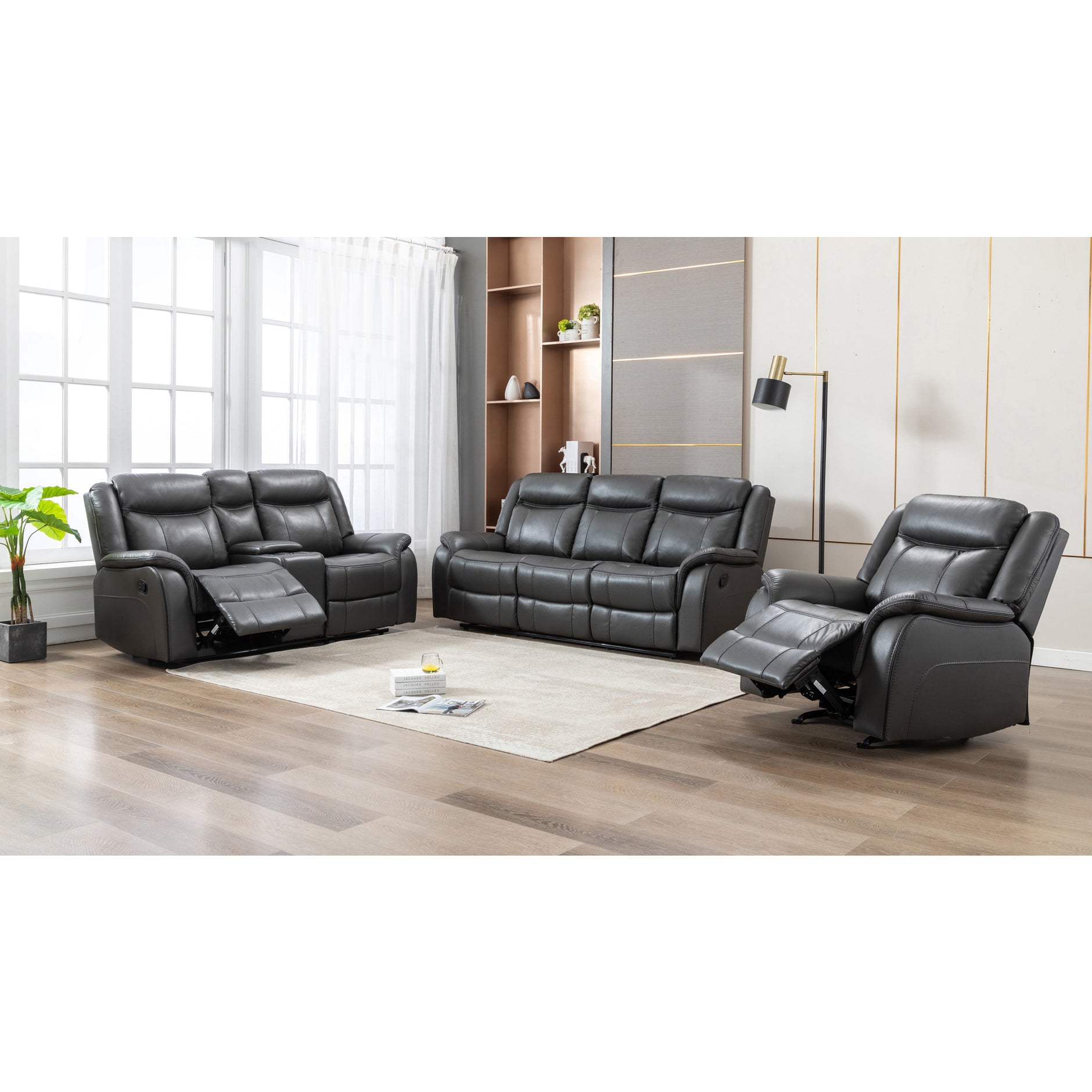 Premium Leather Gel Recliner Sofa Loveseat with Storage Console - Ergonomic Living Room Furniture for Relaxation & Movie Nights