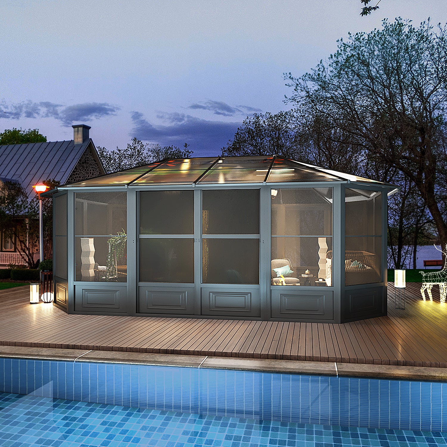 EROMMY 12X18 4 Season Solarium Room with Sliding Door in Grey - Perfect for Patio, Garden, and Backyard Relaxation All Year Round