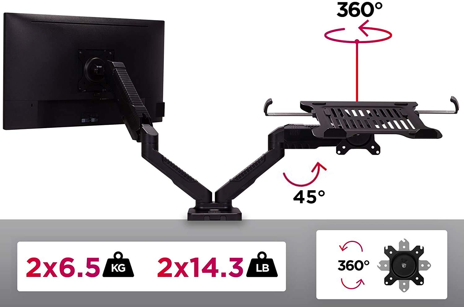 Duronic Dual Monitor Arm Stand DMDCL1X1 - Adjustable Double PC Desk Mount for 13-24 Inch LED LCD Screens & Laptops | VESA 75/100 | 6.5kg Capacity | Perfect for Home Office & Gaming Setup