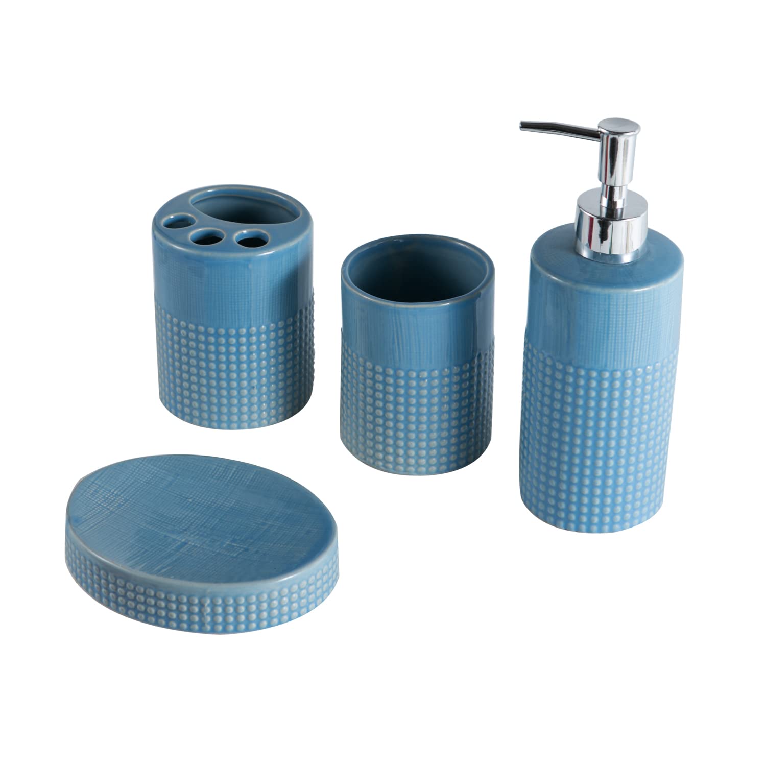 4-Piece Ceramic Bathroom Accessories Set - Soap Dispenser, Toothbrush Holder, Tumbler & Soap Dish | Modern Home Decor for Bathroom, Housewarming Gift (Blue) | Perfect for Guest Bathrooms, Master Suites & Spa-Inspired Spaces