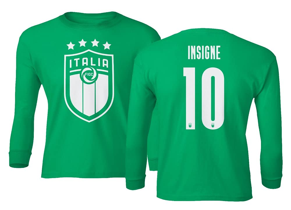 Official Italy #10 Insigne Soccer Jersey 2020 - Youth Long Sleeve Football Shirt for Boys | Authentic Style Replica Jersey for Games, Training & Fan Support