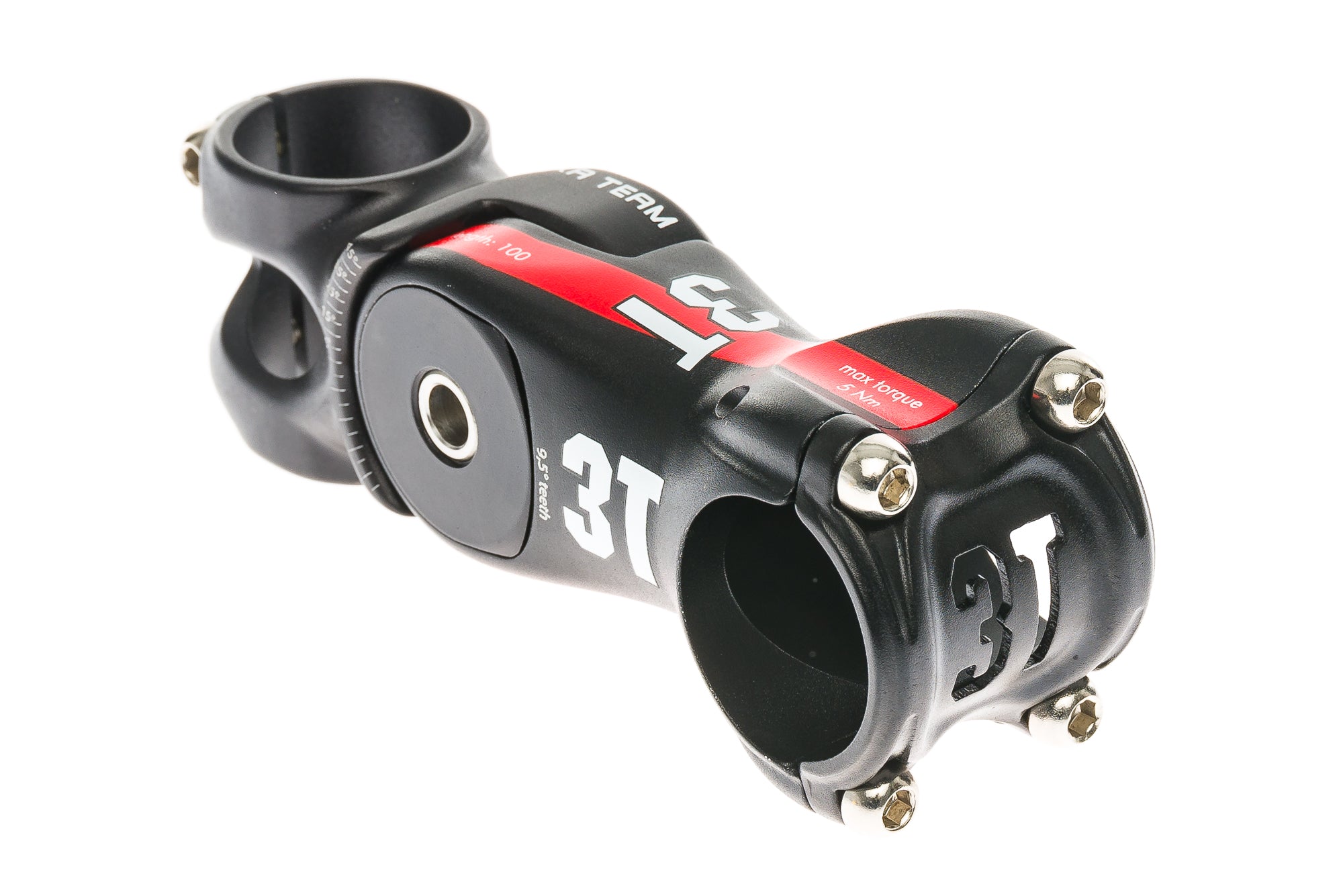 3T Arxa Team Aluminum Adjustable Bike Stem - 31.8mm Clamp, 100mm Length, +/-35 Degree Angle (Black/Red) - Perfect for Road Bikes, MTB & Gravel Cycling