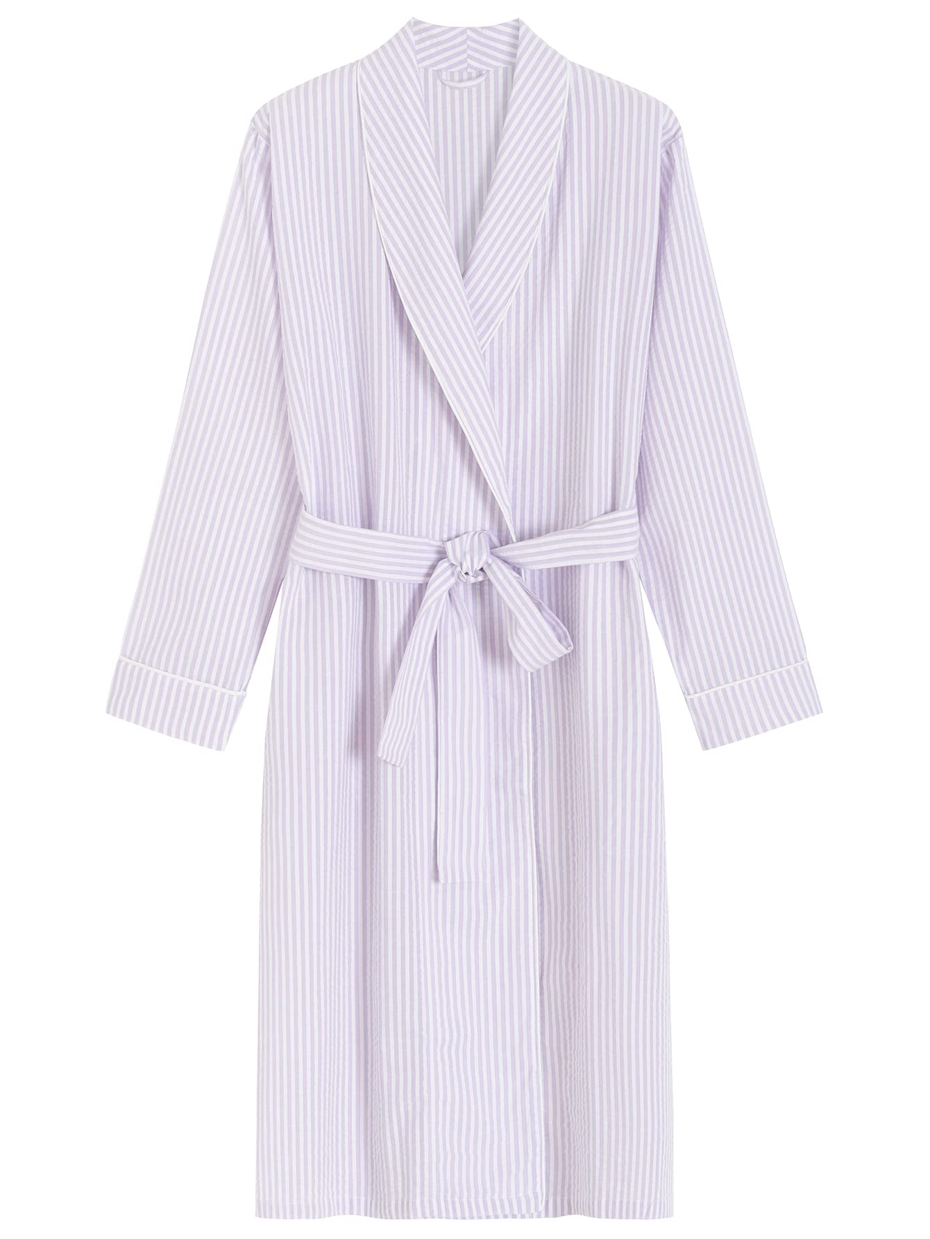 Women's Lightweight Seersucker Cotton Bathrobe with Pockets - Soft Summer Robe for Spa, Lounge & Beach Cover-Up