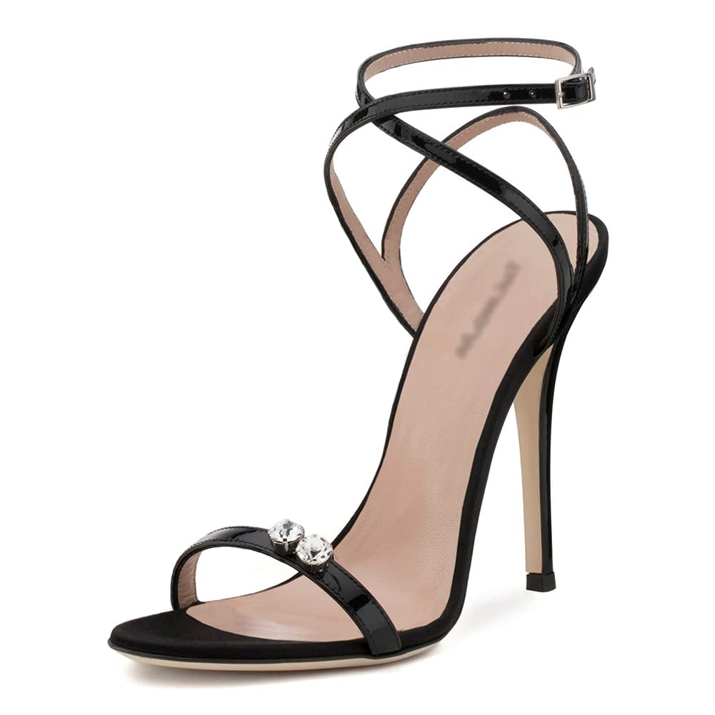Stylish Women's Rhinestone Slingback Stiletto Sandals - Open Toe Patent Leather High Heels for Summer Weddings & Evening Parties | Elegant Dress Shoes for Banquets, Date Nights & Special Occasions
