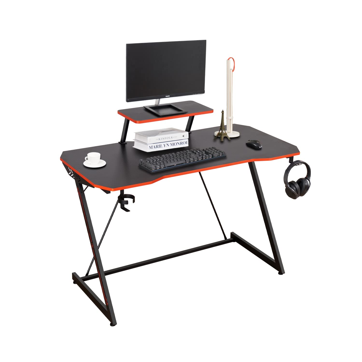 Ergonomic Gaming PC Computer Desk for Home Office - 47 Inch Workstation with Headphone Hook & Cup Holder | Perfect for Gamers, Remote Workers & Small Spaces