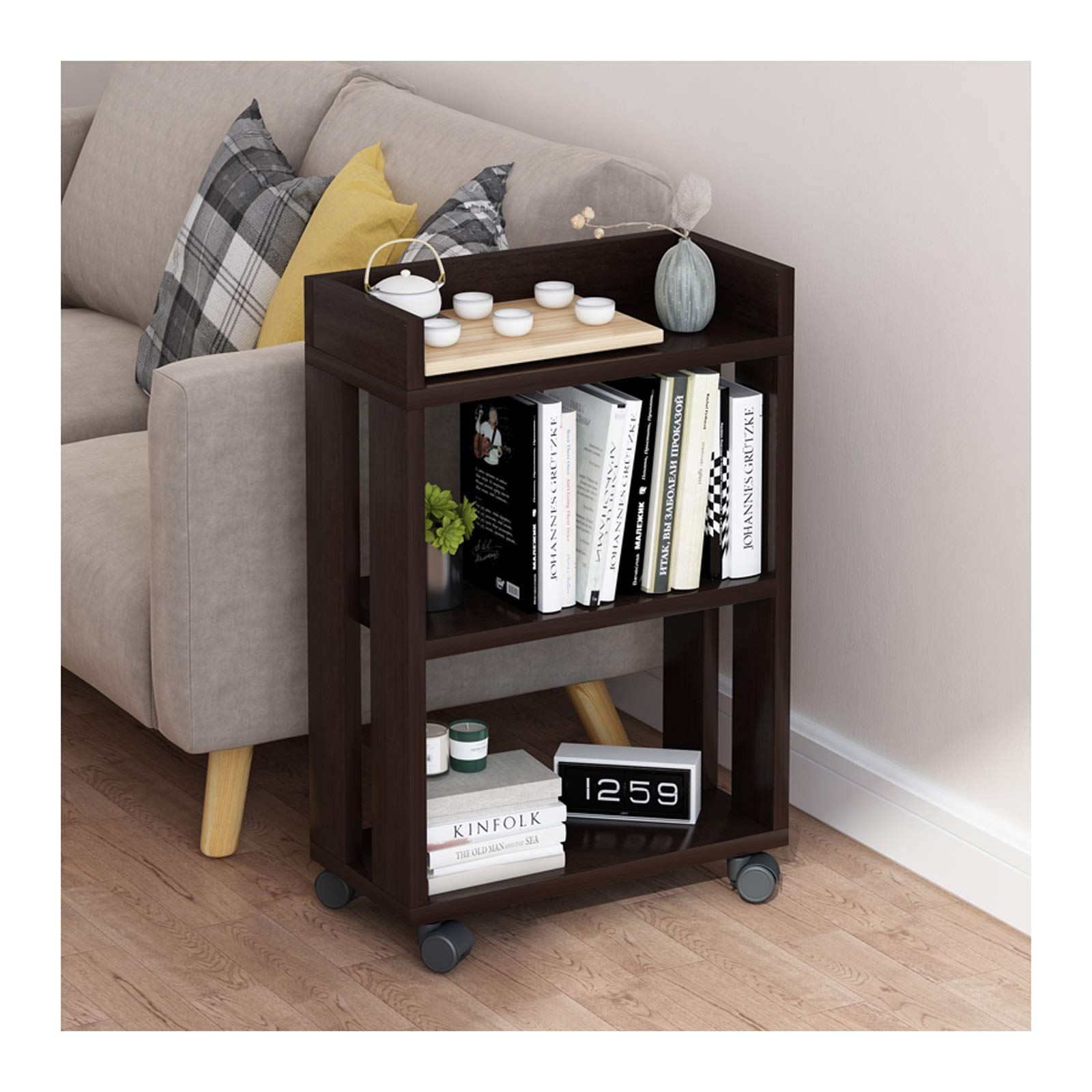 Modern Wood Bookshelf - 3-Tier Rolling Storage Rack for Bedroom & Living Room | Multi-Functional Bookcase & Organizer for Collections, Books & Home Decor | Perfect for Small Spaces, Office Storage & Display Shelving