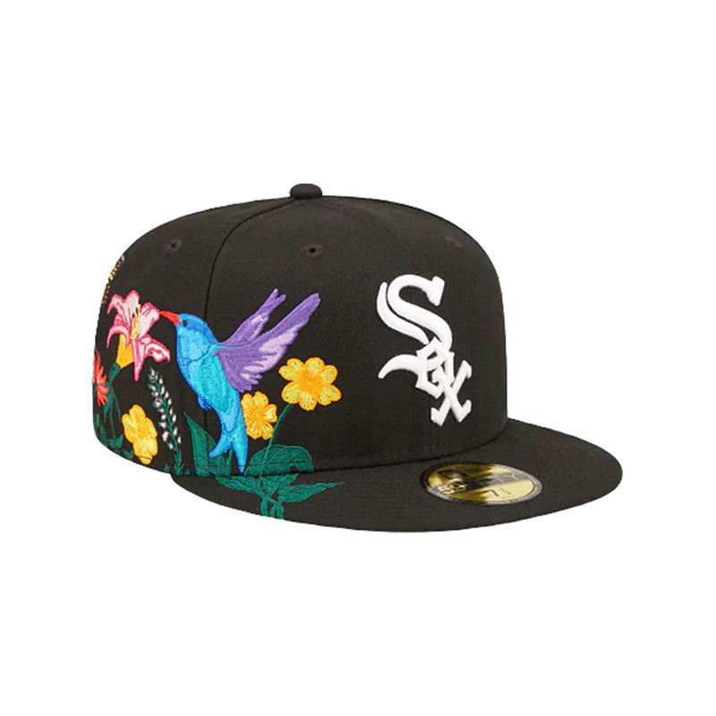 Chicago White Sox Blooming Black 59FIFTY Fitted Hat for Men - Official MLB Baseball Cap for Sports Fans & Streetwear Fashion