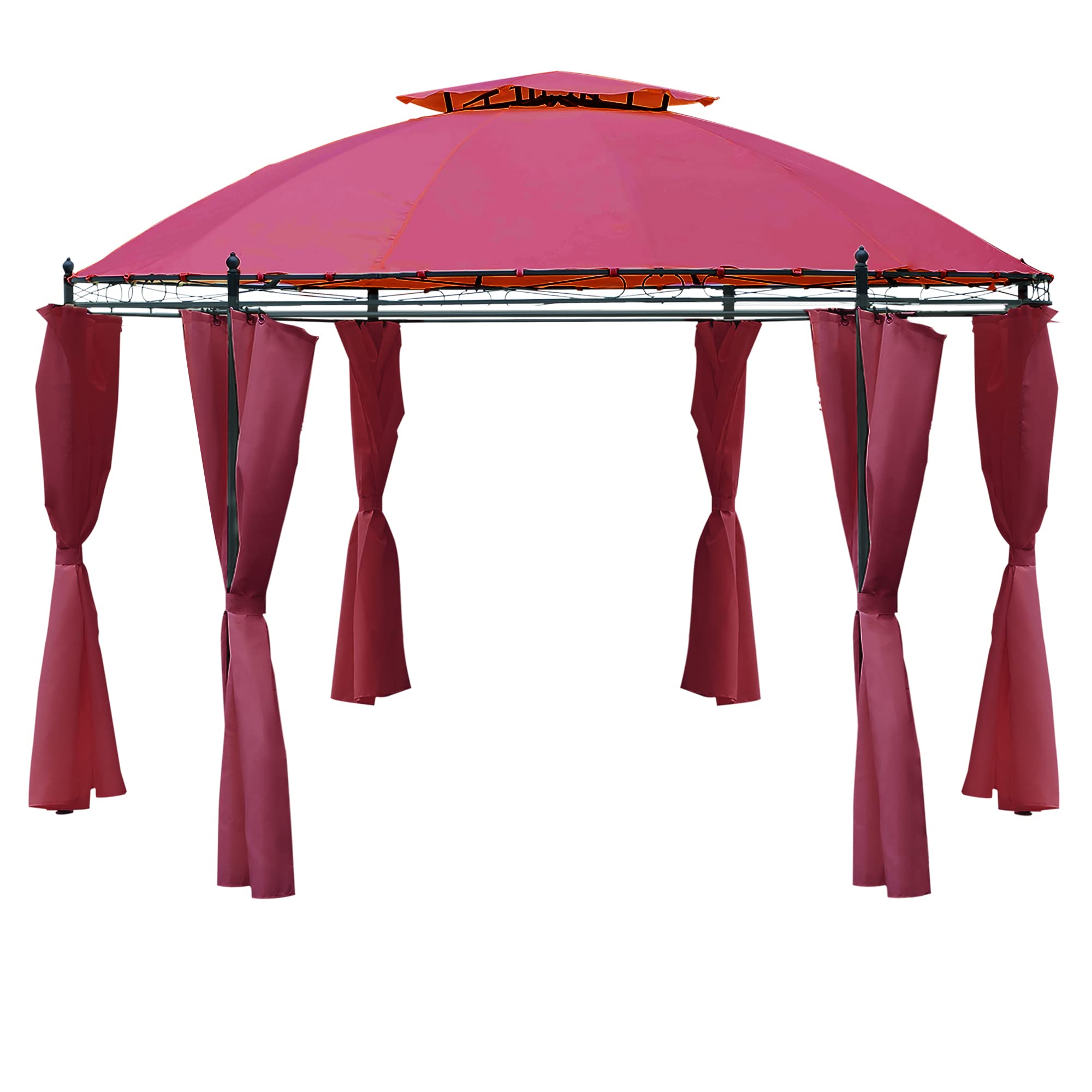 Outsunny 11.5' Outdoor Gazebo Canopy with Curtains - Round Double Roof Steel Frame Patio Shelter for Garden, Lawn, Backyard, Deck (Wine Red) | Perfect for Romantic Gatherings, Outdoor Dining & Relaxation