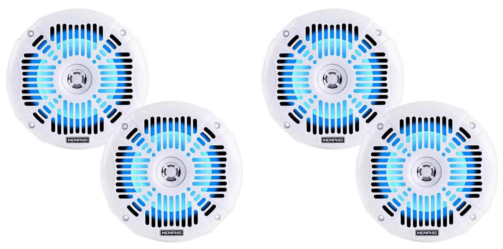 Memphis Audio MXA602SLW 80 Watt 6.5 Inch White Marine LED Speakers - Waterproof Boat Stereo System for Outdoor Marine Use on Boats, Yachts, and Pool Areas