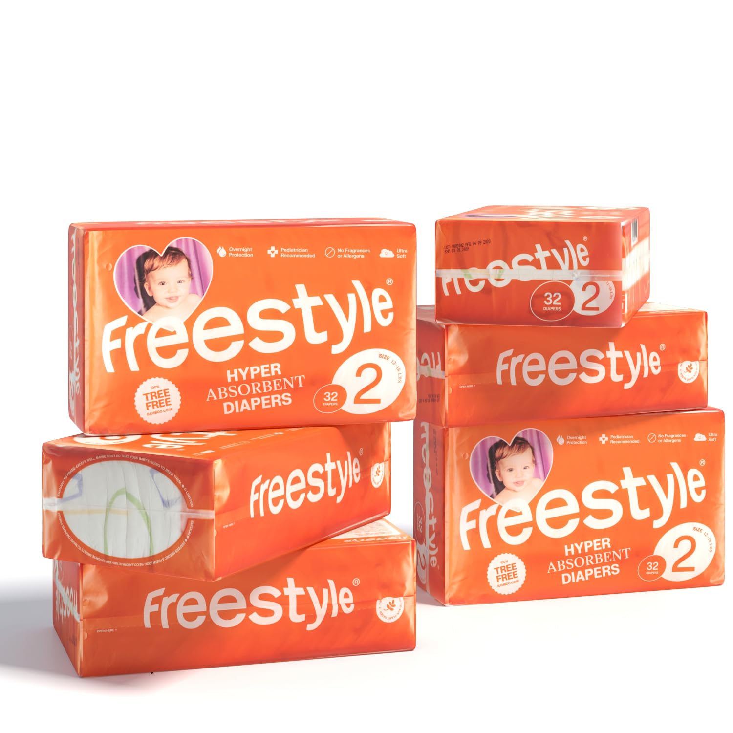 **Freestyle Size 2 Disposable Diapers – Ultra Soft, Hyper Absorbent & Non-Toxic for Sensitive Skin (12-18 lbs, 192 Count) – Perfect for Daycare, Travel & Overnight Protection**