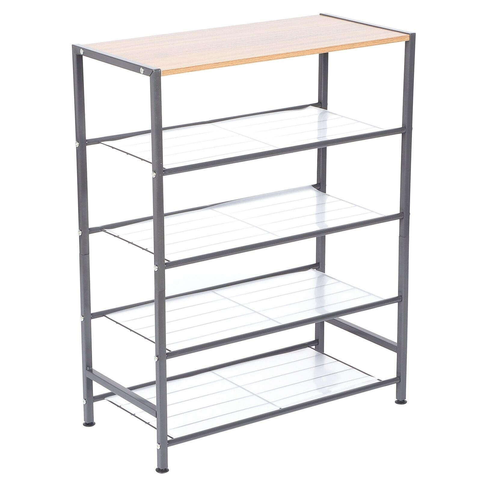 5-Tier Shoe Storage Organizer with 4 Metal Mesh - Space Saving Shoe Rack for Closet, Bedroom, Entryway - Durable Shoe Shelf Organizer for Men & Women - Perfect for Sneakers, Heels, Boots & Sandals