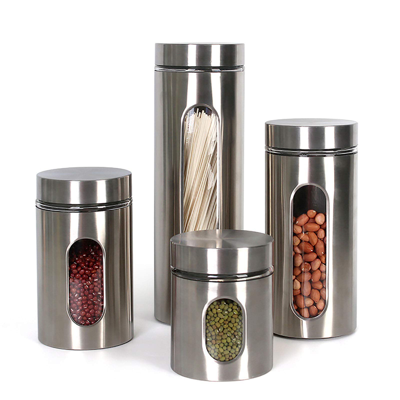 Eervff Stainless Steel Food Storage Containers with Visible Glass Lid - Airtight Kitchen Canisters for Grains, Tea, Coffee, Flour & Dry Goods - Perfect for Pantry Organization & Bulk Food Storage
