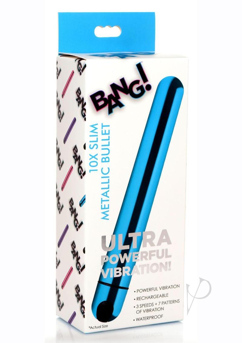 10X Slim Metallic Rechargeable Bullet Vibrator - Blue | Powerful & Discreet Personal Massager for Women | Perfect for Solo Play & Couples Intimacy