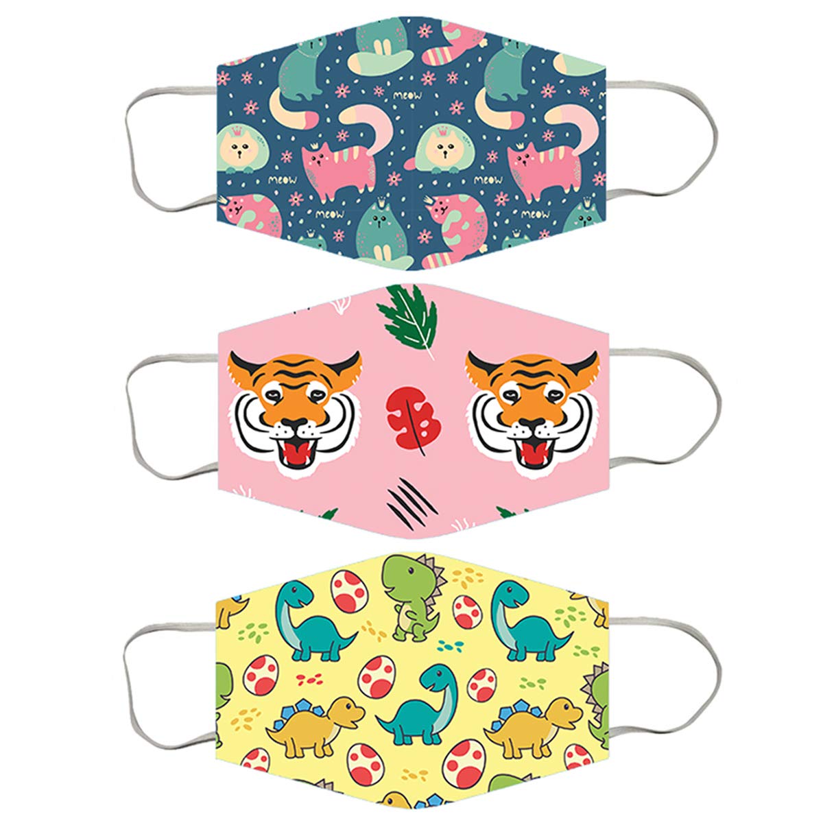 Multicolor Cartoon Anti-Pollution 2-Layer Kids Face Masks - Set of 3 Reusable & Washable Masks for Children, Girls & Boys - Perfect for School, Outdoor Activities & Air Pollution Protection