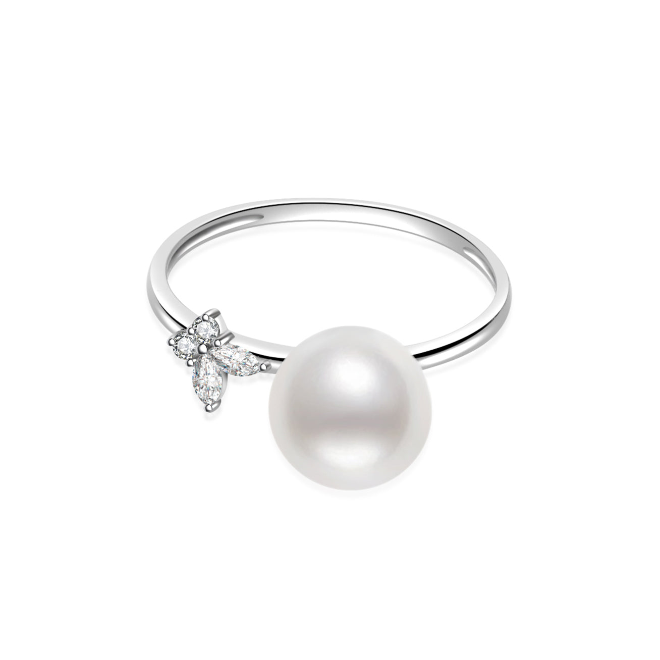 18K Solid Gold Diamond Akoya Hanadama Pearl Ring for Women - KR00115 | Elegant Bridal Jewelry, Anniversary Gift, Wedding Band, Luxury Pearl Engagement Ring