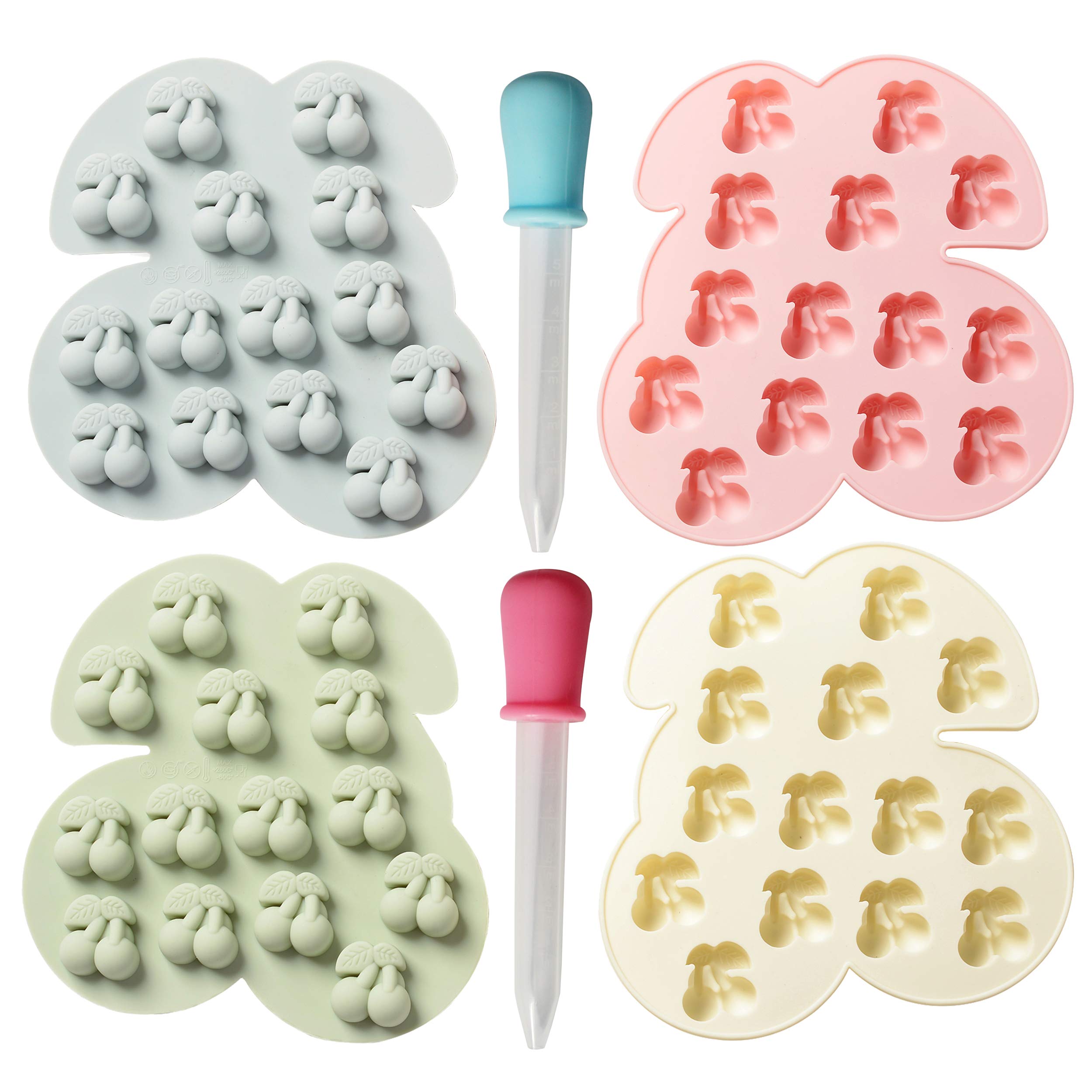 Verdental 56 Cavity Non-Stick Silicone Candy Molds for Cherry Chocolate, Gummy, Cake Decorating - 4 Pack with 2 Droppers - Perfect for DIY Desserts, Baking, Party Treats & Homemade Candies