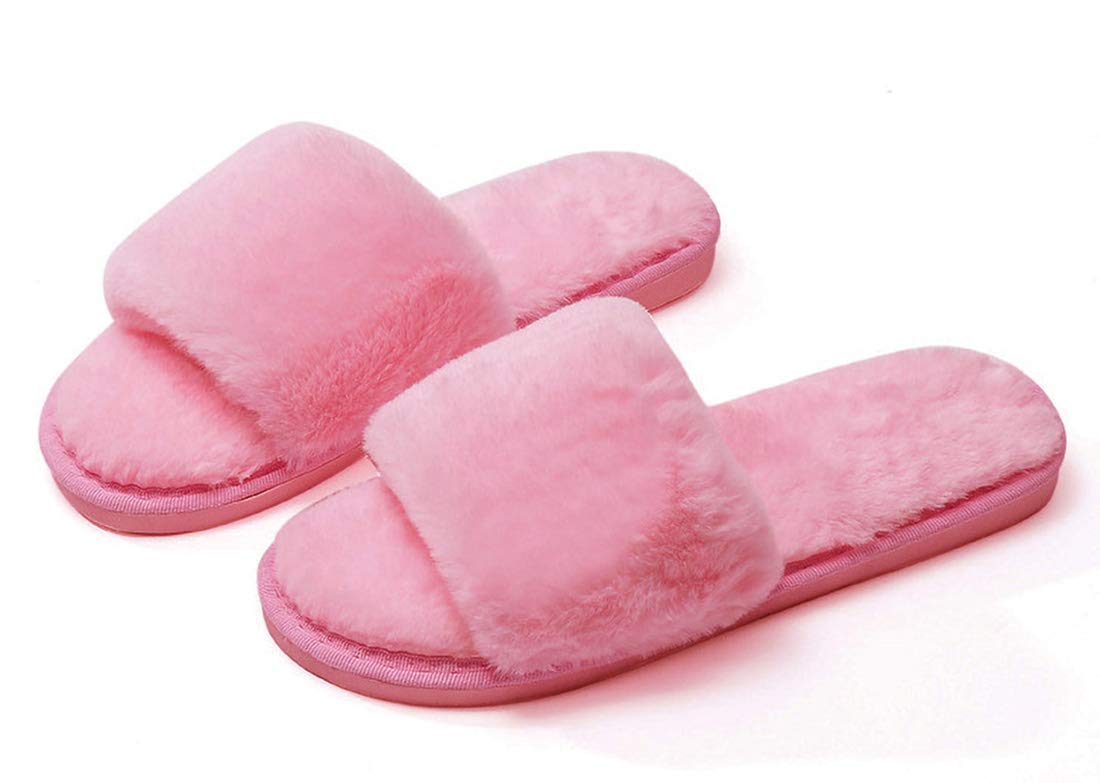 Women's Soft Faux Fur Plush Slides - Open Toe Slippers with Anti-Slip Sole | Cozy Indoor Outdoor House Sandals for Relaxing at Home, Lounging & Quick Errands