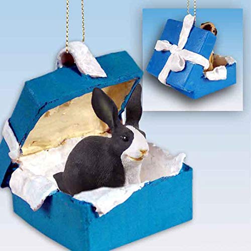 Rabbit Black & White Gift Box Blue Ornament - Unique Home Decor for Christmas, Easter & Baby Showers - Perfect for Gifting & Shelf Display