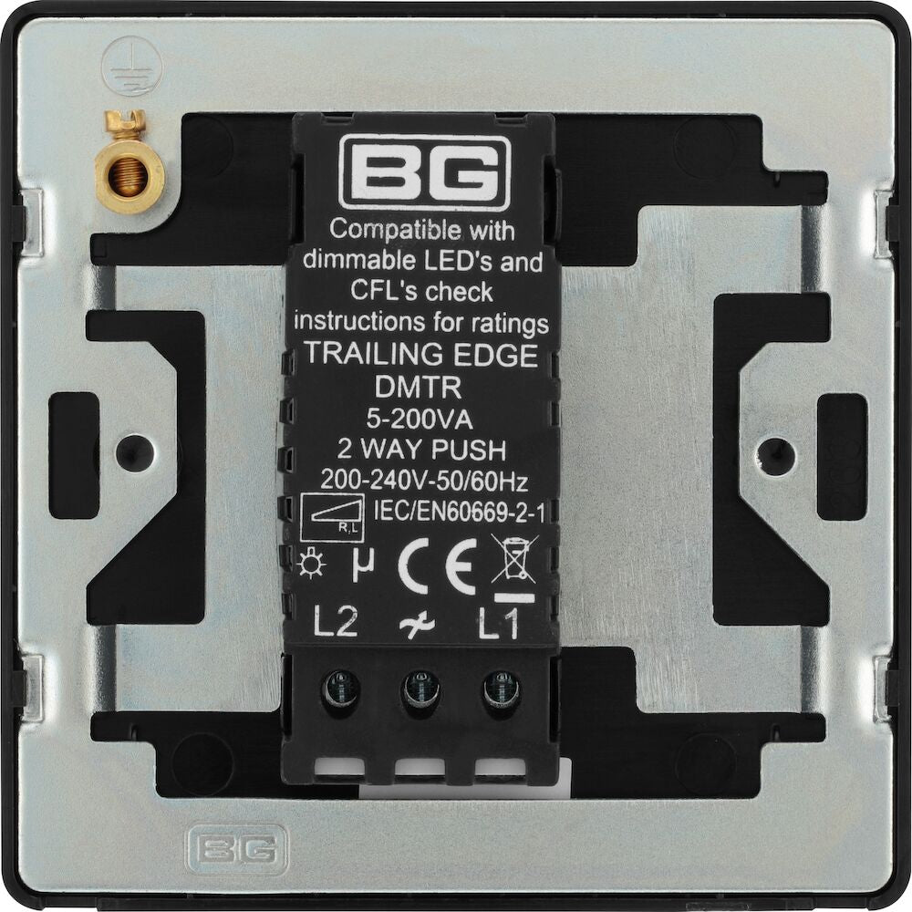 BG Evolve Black Chrome 1G Dimmer Switch PCDBC81B - Modern Single-Gang Light Dimmer for Home & Office Lighting Control