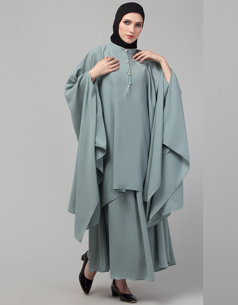 Elegant Arabic Two-Piece Butterfly Kaftan in Sage Green - Perfect for Eid, Weddings & Special Occasions