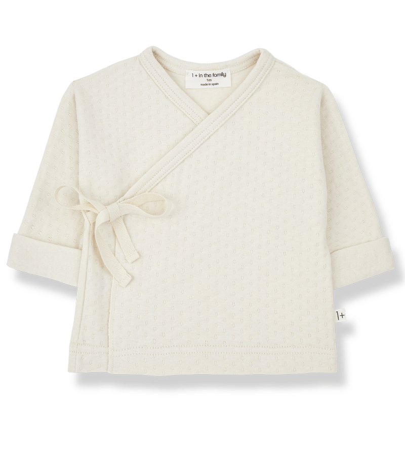 1+ in the Family Ivory Pointelle Giotto Crossover Top - Women's Lace Knit Blouse for Casual Wear & Date Nights