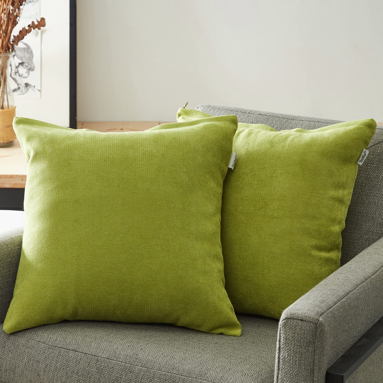Premium Soft Chenille Decorative Throw Pillow Covers - 16x16 Inch Solid Outdoor Cushion Covers for Sofa, Bed, Car (Pack of 2, Green) - Perfect for Living Room Decor, Patio Furniture & Cozy Home Styling