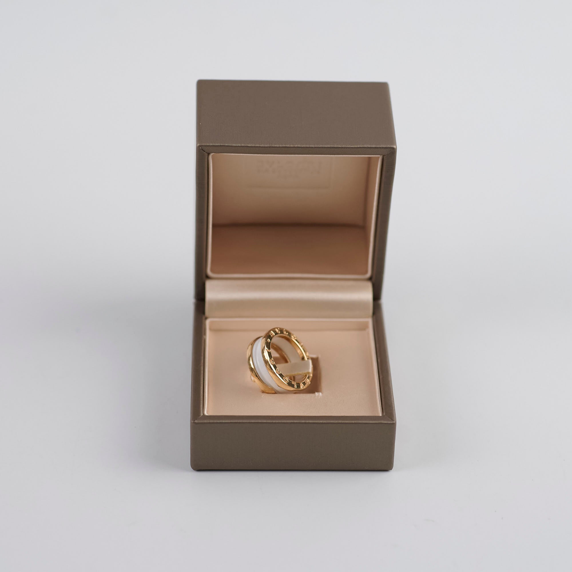 Bvlgari B.Zero1 18K Pink Gold & White Ceramic Ring - Size 49 (US 5) | Luxury Italian Jewelry for Women, Anniversary Gift, Wedding Band, Everyday Elegance