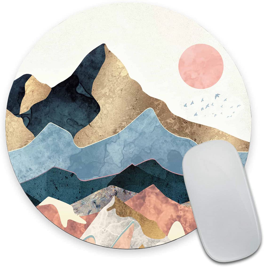 Round Landscape Mouse Pad with Cute Sunrise Design - Non-Slip Rubber Base, Waterproof Office Mouse Mat for Women (7.9 x 7.9 Inch) - Perfect for Home, Office & Gaming Desktops