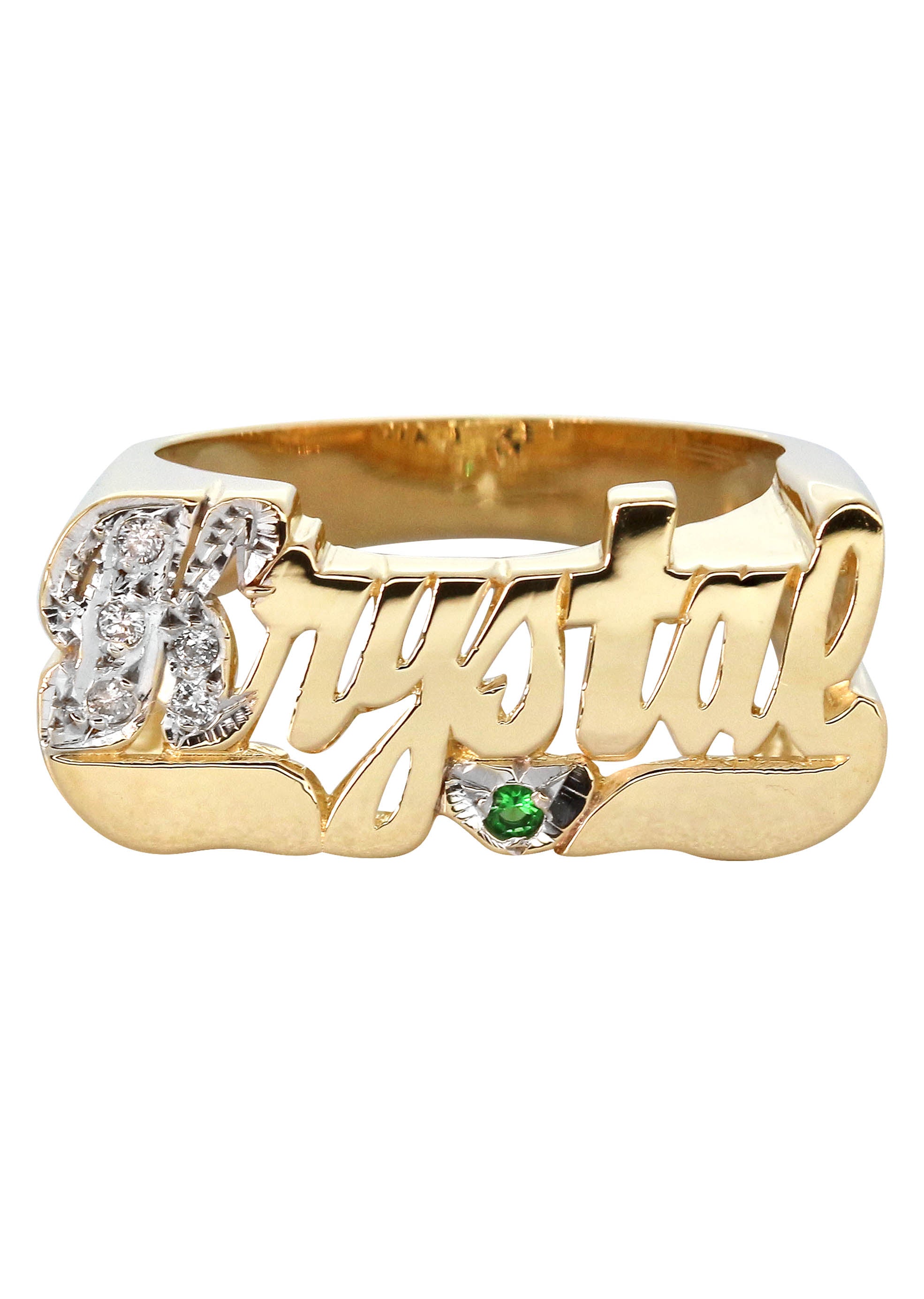 14K Gold Diamond & Emerald Name Ring for Women - 4.8 Grams Elegant Personalized Jewelry Gift for Birthday, Anniversary & Special Occasions