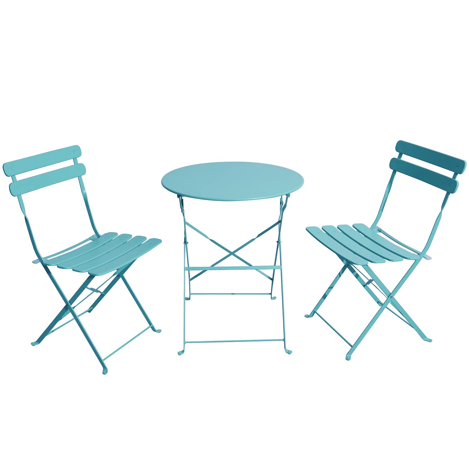 3-Piece Foldable Outdoor Patio Bistro Set - Folding Table & Chairs for Garden, Backyard, Deck or Balcony | Perfect for Small Space Dining, Coffee Break & Relaxing (BLU001)