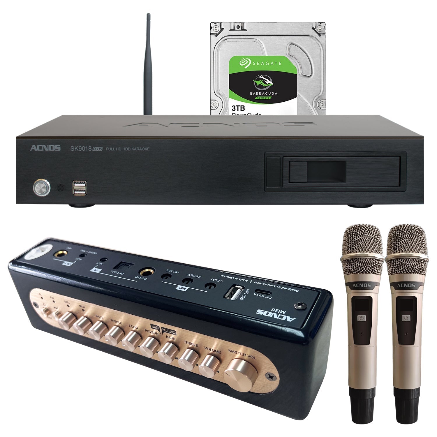 ACNOS SK9018PLUS Karaoke System with Mi 30s Mixer & Wireless Microphones Bundle - Perfect for Home Parties, Live Performances and Entertainment Events
