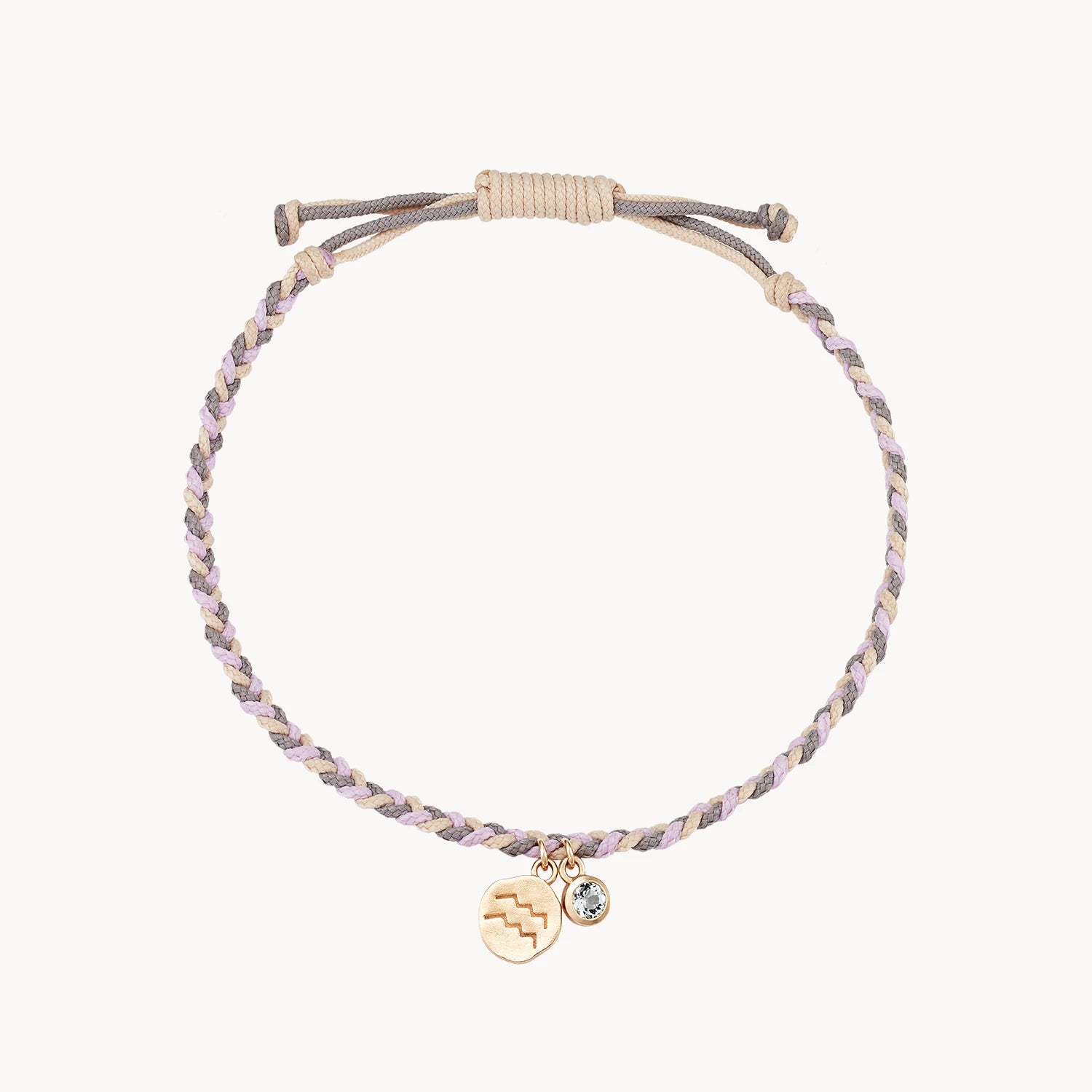 10K Yellow Gold Aquarius Zodiac Air Element Bracelet with Aquamarine & Cord - Perfect for Birthdays, Gifts & Spiritual Healing