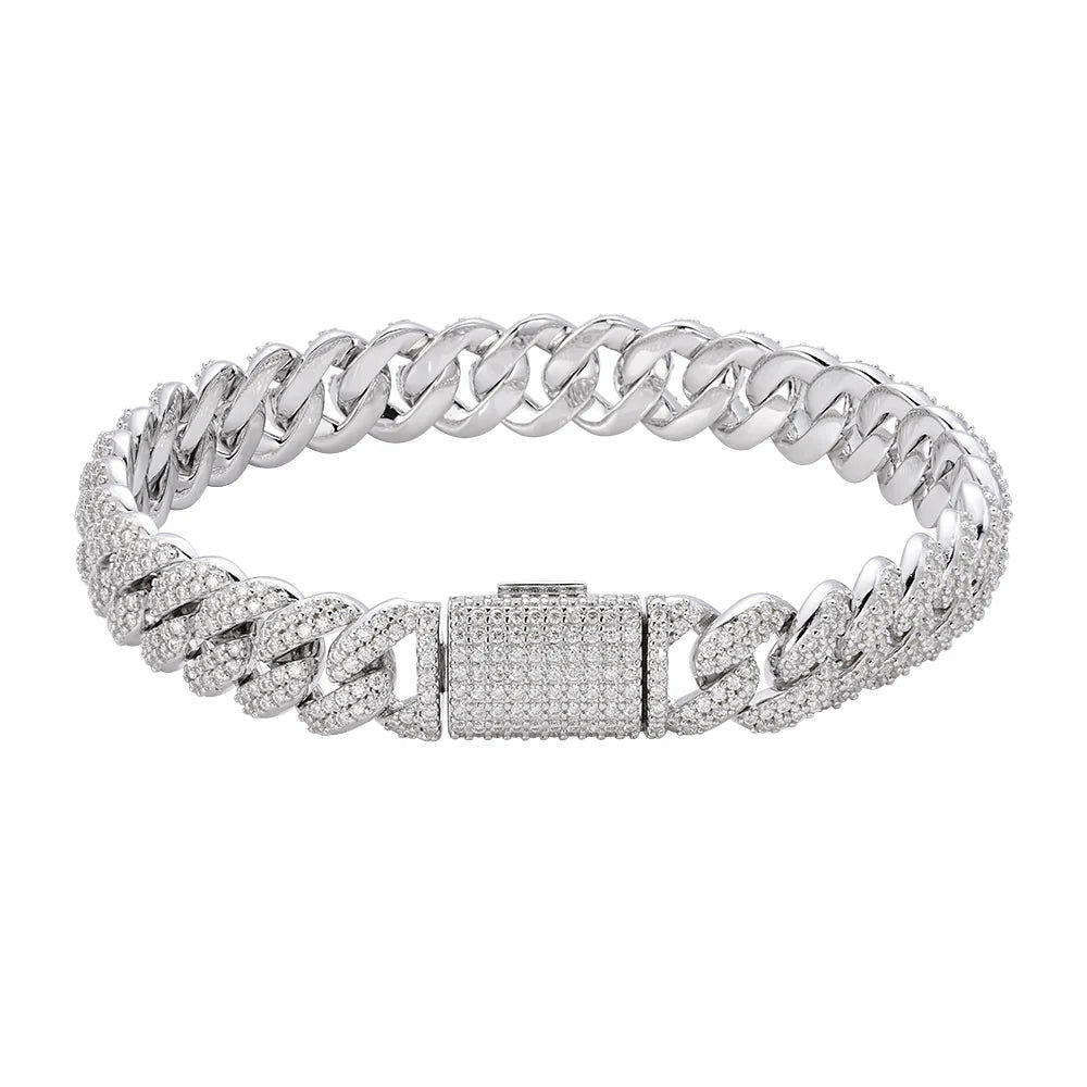 10MM Moissanite Diamond Miami Cuban Link Iced Out Sterling Silver Bracelet for Men - Adjustable Sizing, Perfect for Gifts, Parties & Luxury Fashion Accessories