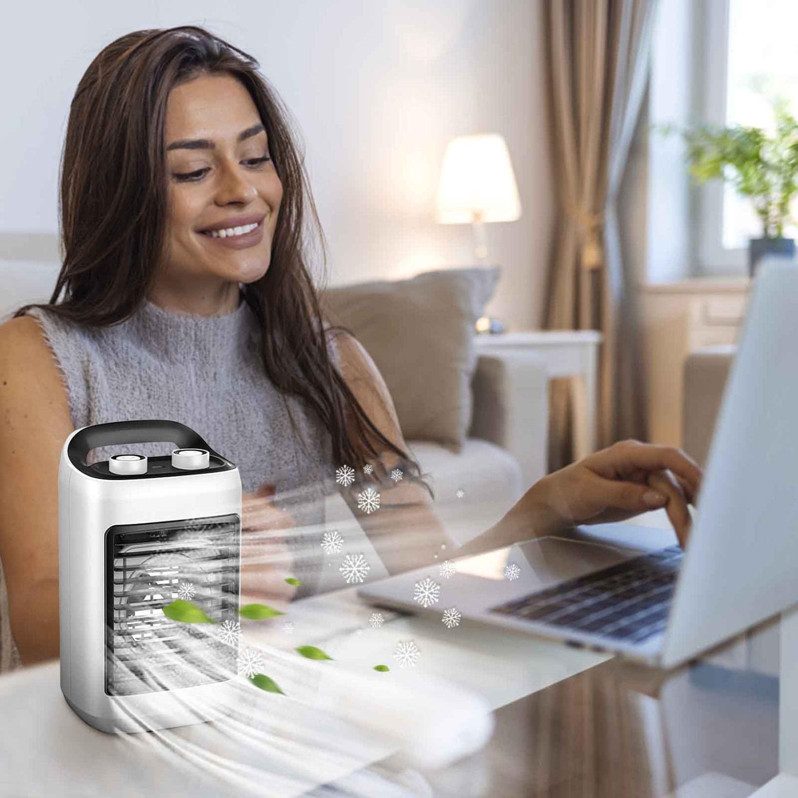 Portable Air Conditioner Fan with USB, Humidifier & Timer - Personal Cooling Fan for Home, Office, Dorm Room - Compact Desktop Air Cooler for Summer, Bedroom & Workspace