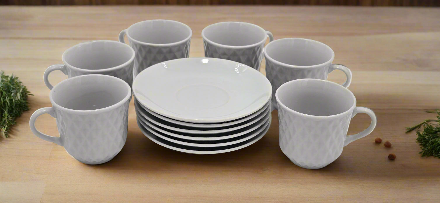 6-Piece White Coffee Set - Elegant Porcelain Cups & Saucers for Home, Office, or Restaurant Use