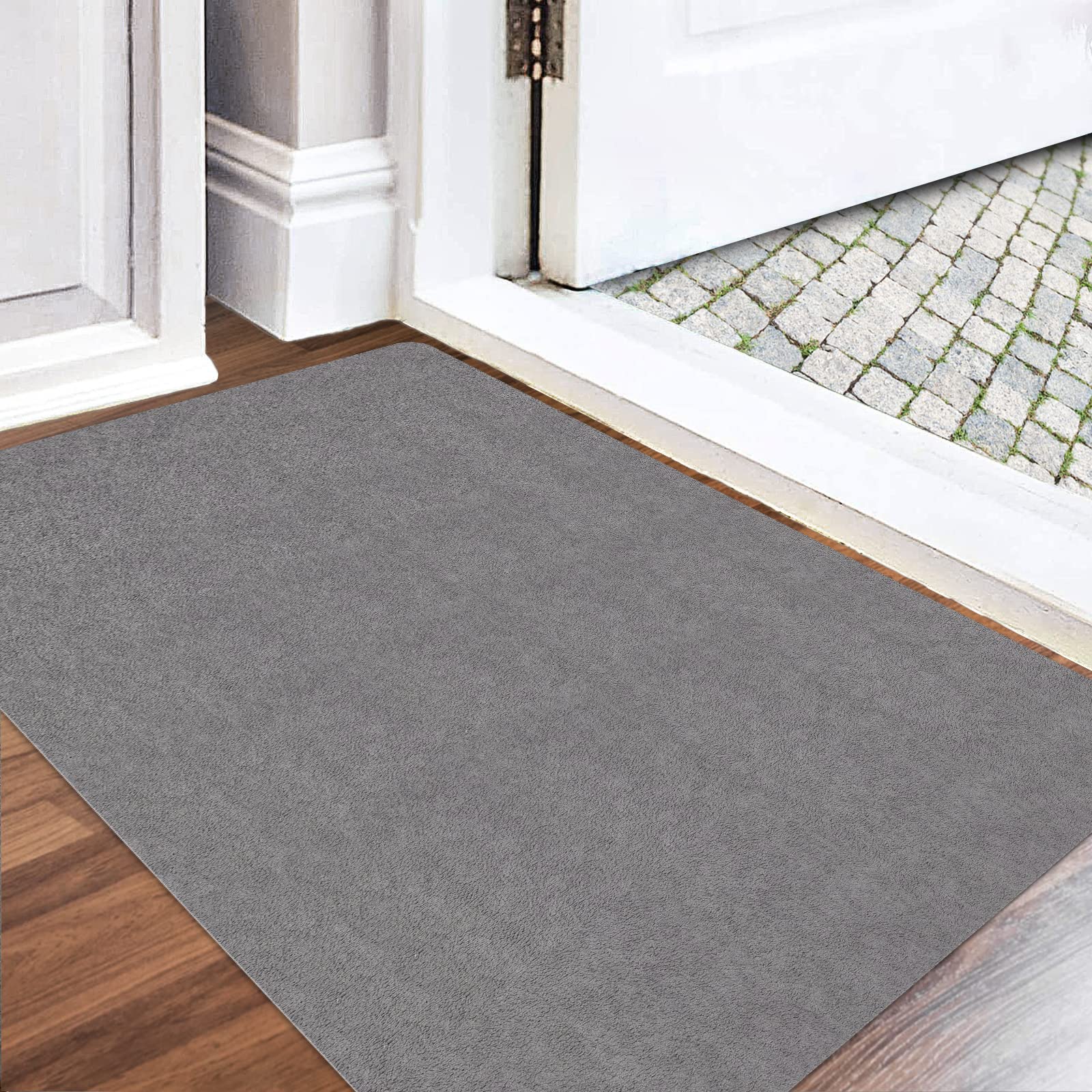 Ultra Thin 1/10 Inch Non-Slip Doormat - Absorbent Washable Indoor Entrance Mat for Entryway - Dirt Resistant Low Profile Floor Mat - 24