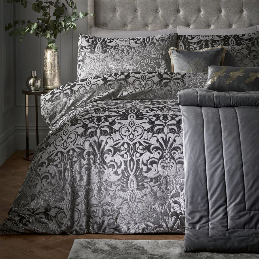 Laurence Llewelyn Bowen Firenza Duvet Cover Set - Slate Grey Luxury Bedding for Master Bedroom & Guest Room